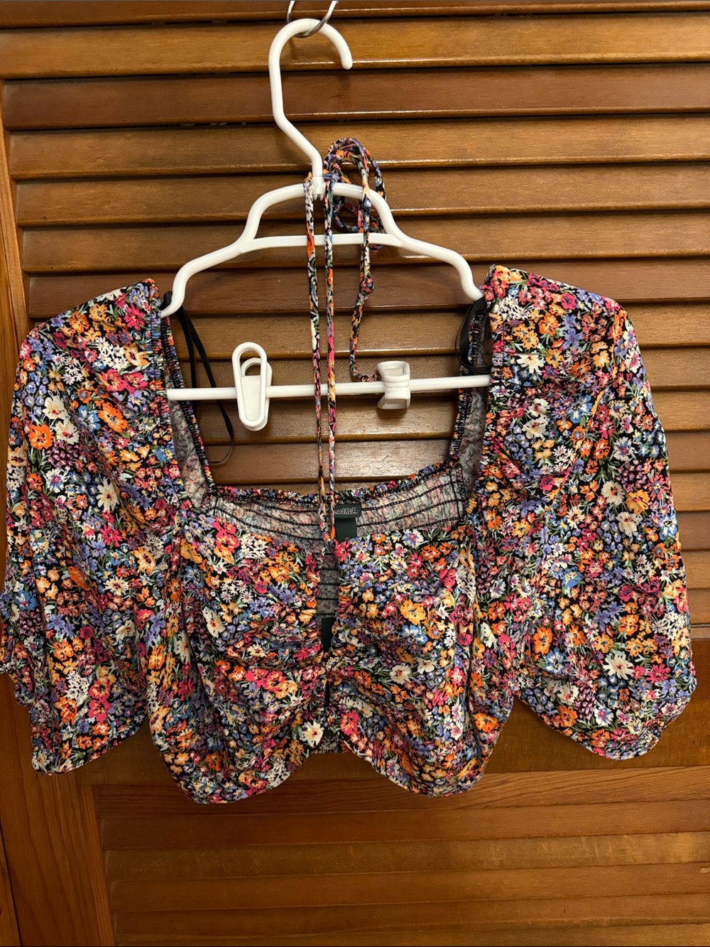 wild fable Floral Square-Neck Crop Top in Black Multicolor